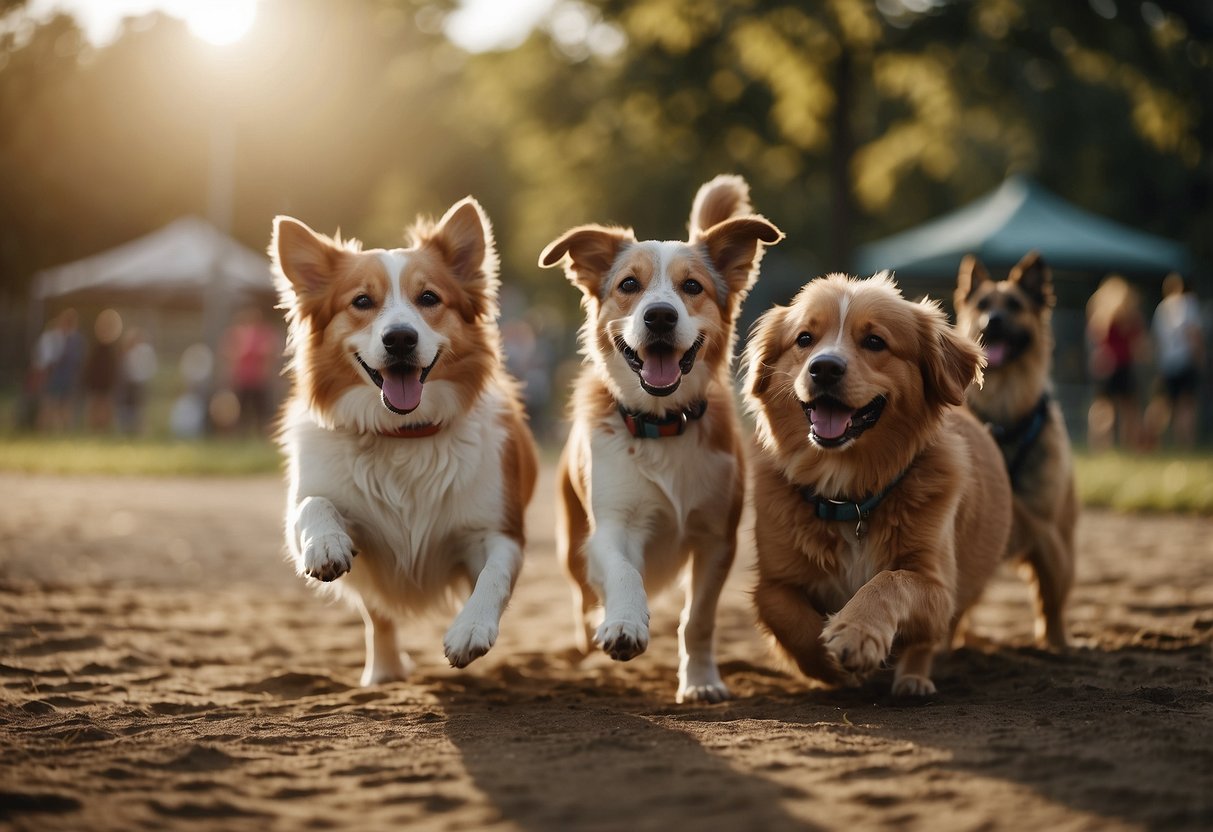 A group of dogs playing and interacting at a dog park, showing the importance of socialization for pets